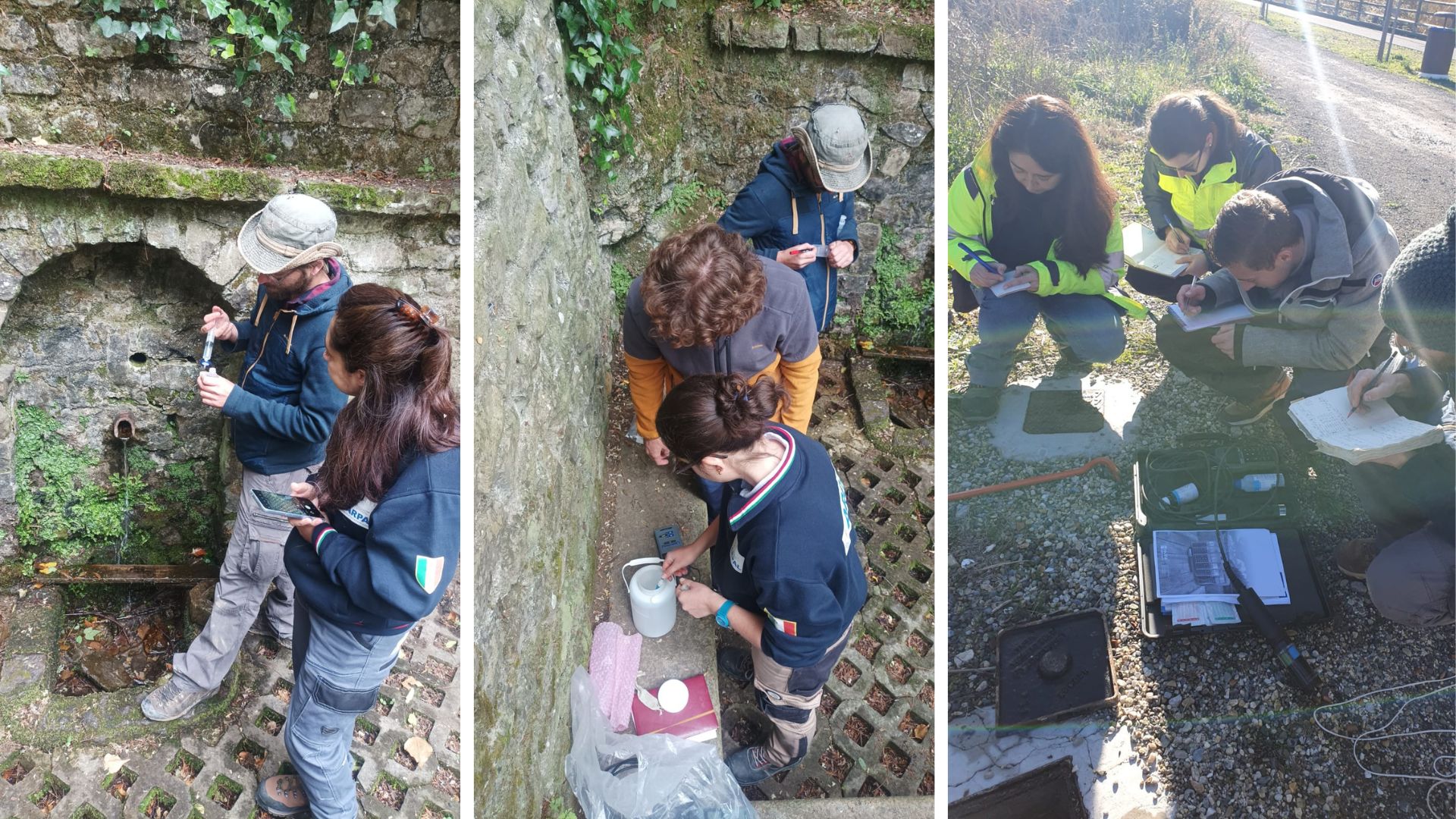 Prelievo di un campione d'acqua presso una sorgente della Val Nervia. (foto Arpal)