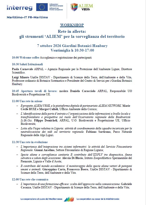 Programma dell'incontro di Aliem Vigil - 7 ottobre