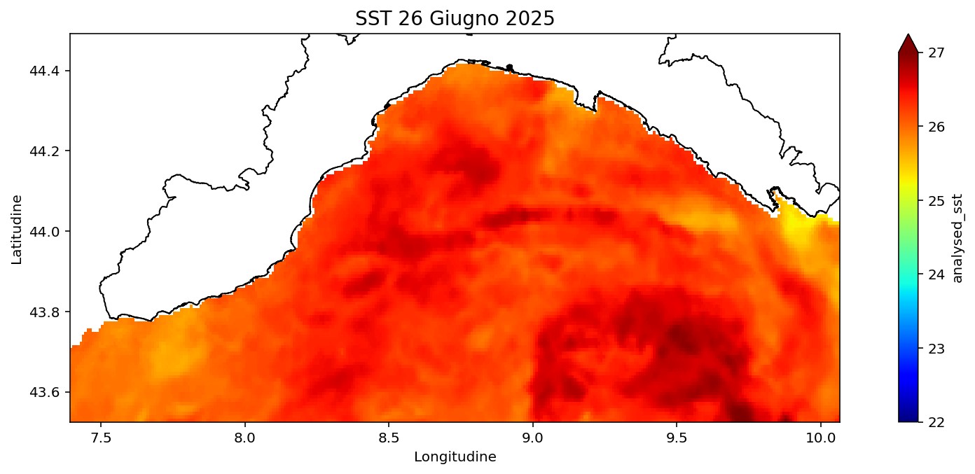 Sea Surface Temperature Copernicus mare ligure caldo